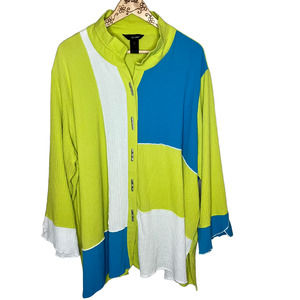 Ali MIles Chartreuse Colorblock Boxy Tunic Top Wire Collar Lagenlook 3X